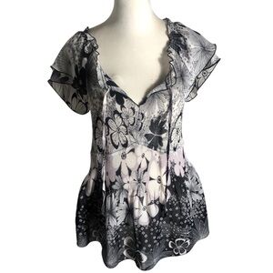 Nicola lightweight floral shirt sleeve accordion pleated top Sz Large